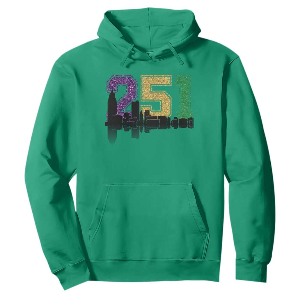 Funny Mardi Gras Mobile Alabama Hoodie 251 Skyline Area Code Glitter Print TS11 Irish Green Print Your Wear