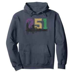 Funny Mardi Gras Mobile Alabama Hoodie 251 Skyline Area Code Glitter Print TS11 Navy Print Your Wear