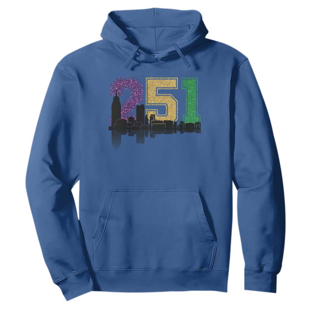 Funny Mardi Gras Mobile Alabama Hoodie 251 Skyline Area Code Glitter Print TS11 Royal Blue Print Your Wear