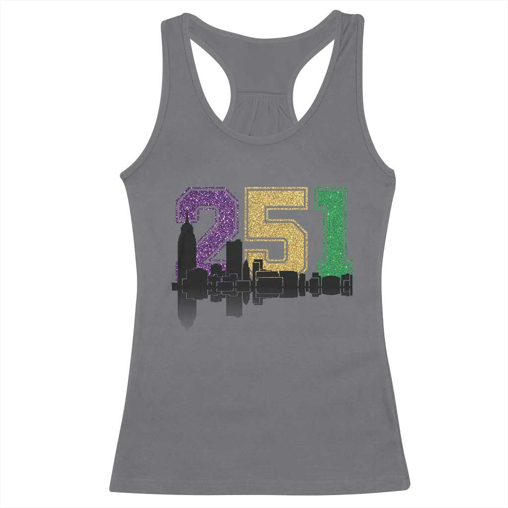 Funny Mardi Gras Mobile Alabama Racerback Tank Top 251 Skyline Area Code Glitter Print TS11 Charcoal Print Your Wear