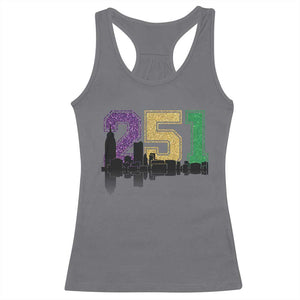 Funny Mardi Gras Mobile Alabama Racerback Tank Top 251 Skyline Area Code Glitter Print TS11 Charcoal Print Your Wear
