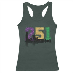 Funny Mardi Gras Mobile Alabama Racerback Tank Top 251 Skyline Area Code Glitter Print TS11 Dark Forest Green Print Your Wear