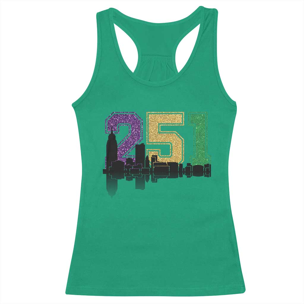 Funny Mardi Gras Mobile Alabama Racerback Tank Top 251 Skyline Area Code Glitter Print TS11 Irish Green Print Your Wear