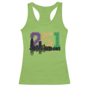 Funny Mardi Gras Mobile Alabama Racerback Tank Top 251 Skyline Area Code Glitter Print TS11 Lime Print Your Wear