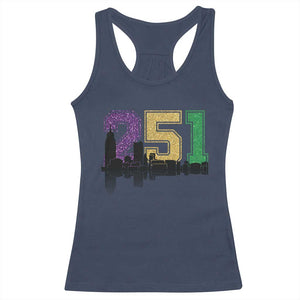 Funny Mardi Gras Mobile Alabama Racerback Tank Top 251 Skyline Area Code Glitter Print TS11 Navy Print Your Wear