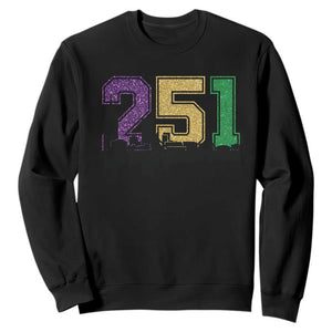 Funny Mardi Gras Mobile Alabama Sweatshirt 251 Skyline Area Code Glitter Print TS11 Black Print Your Wear