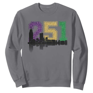 Funny Mardi Gras Mobile Alabama Sweatshirt 251 Skyline Area Code Glitter Print TS11 Charcoal Print Your Wear