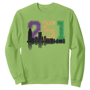 Funny Mardi Gras Mobile Alabama Sweatshirt 251 Skyline Area Code Glitter Print TS11 Lime Print Your Wear