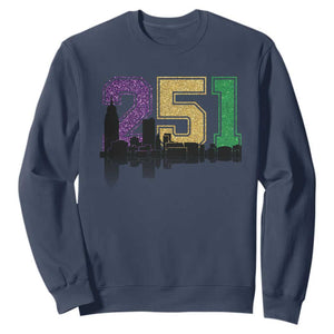 Funny Mardi Gras Mobile Alabama Sweatshirt 251 Skyline Area Code Glitter Print TS11 Navy Print Your Wear