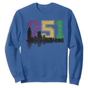 Funny Mardi Gras Mobile Alabama Sweatshirt 251 Skyline Area Code Glitter Print TS11 Royal Blue Print Your Wear