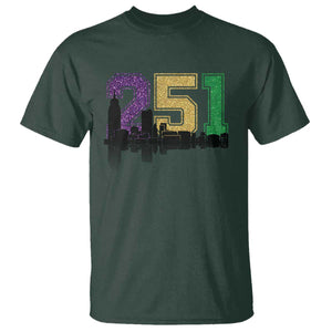 Funny Mardi Gras Mobile Alabama T Shirt 251 Skyline Area Code Glitter Print TS11 Dark Forest Green Print Your Wear