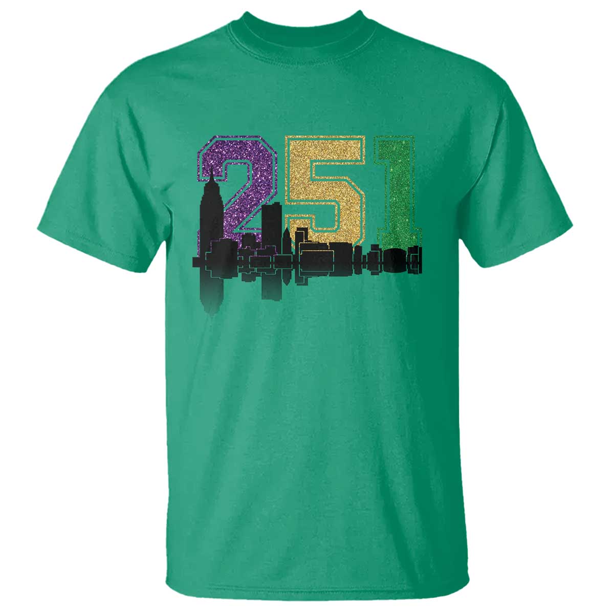 Funny Mardi Gras Mobile Alabama T Shirt 251 Skyline Area Code Glitter Print TS11 Irish Green Print Your Wear