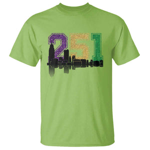 Funny Mardi Gras Mobile Alabama T Shirt 251 Skyline Area Code Glitter Print TS11 Lime Print Your Wear