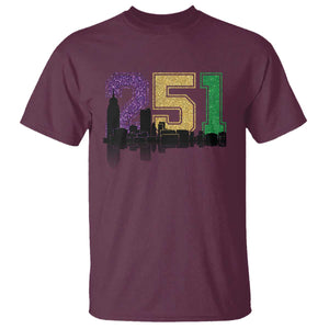 Funny Mardi Gras Mobile Alabama T Shirt 251 Skyline Area Code Glitter Print TS11 Maroon Print Your Wear