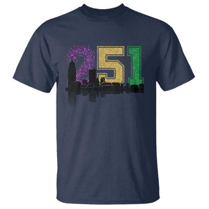 Funny Mardi Gras Mobile Alabama T Shirt 251 Skyline Area Code Glitter Print TS11 Navy Print Your Wear