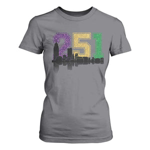 Funny Mardi Gras Mobile Alabama T Shirt For Women 251 Skyline Area Code Glitter Print TS11 Charcoal Print Your Wear