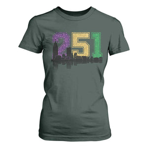 Funny Mardi Gras Mobile Alabama T Shirt For Women 251 Skyline Area Code Glitter Print TS11 Dark Forest Green Print Your Wear