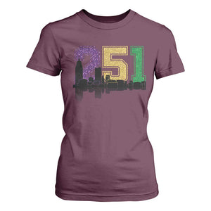 Funny Mardi Gras Mobile Alabama T Shirt For Women 251 Skyline Area Code Glitter Print TS11 Maroon Print Your Wear