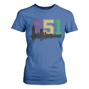 Funny Mardi Gras Mobile Alabama T Shirt For Women 251 Skyline Area Code Glitter Print TS11 Royal Blue Print Your Wear
