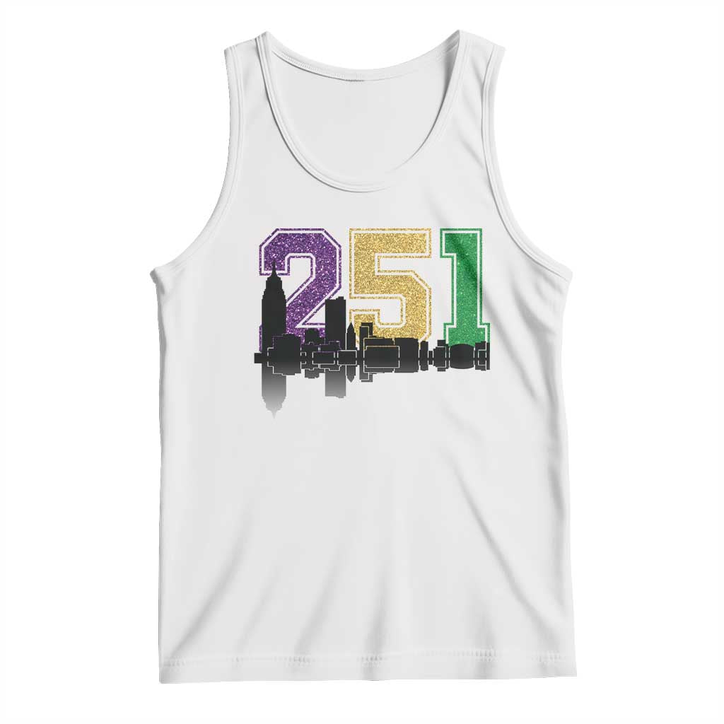 Funny Mardi Gras Mobile Alabama Tank Top 251 Skyline Area Code Glitter Print TS11 White Print Your Wear