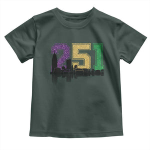 Funny Mardi Gras Mobile Alabama Toddler T Shirt 251 Skyline Area Code Glitter Print TS11 Dark Forest Green Print Your Wear