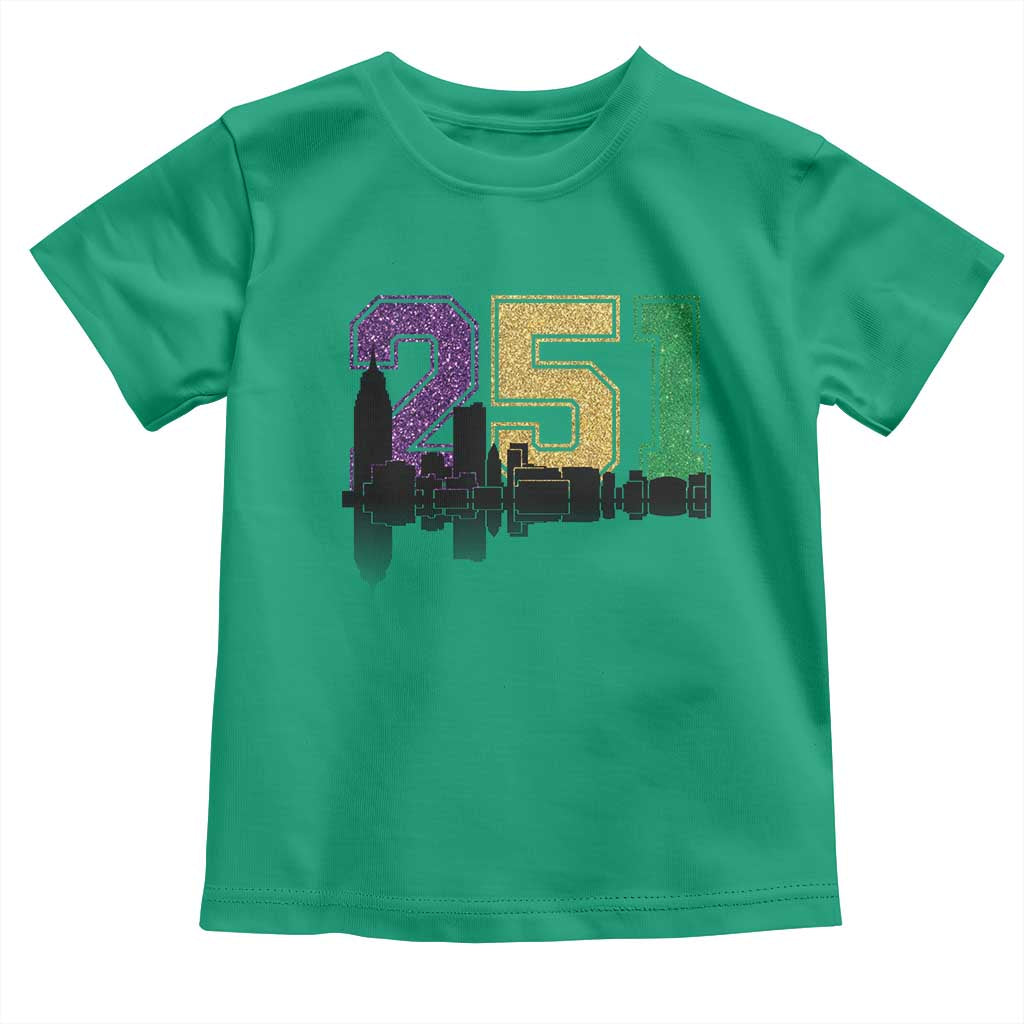 Funny Mardi Gras Mobile Alabama Toddler T Shirt 251 Skyline Area Code Glitter Print TS11 Irish Green Print Your Wear