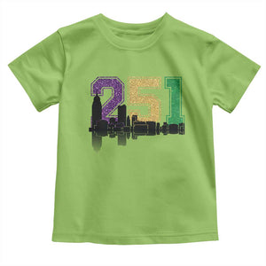 Funny Mardi Gras Mobile Alabama Toddler T Shirt 251 Skyline Area Code Glitter Print TS11 Lime Print Your Wear