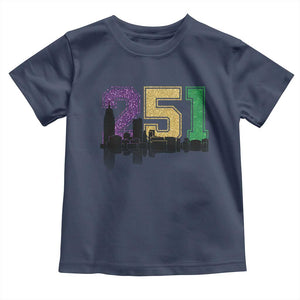 Funny Mardi Gras Mobile Alabama Toddler T Shirt 251 Skyline Area Code Glitter Print TS11 Navy Print Your Wear