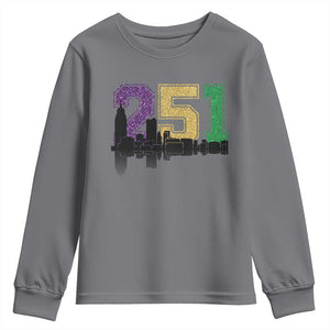 Funny Mardi Gras Mobile Alabama Youth Sweatshirt 251 Skyline Area Code Glitter Print TS11 Charcoal Print Your Wear