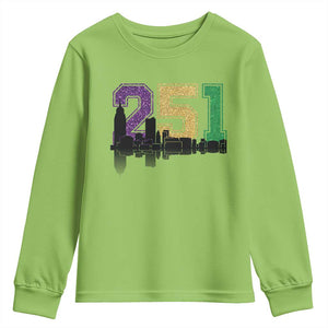 Funny Mardi Gras Mobile Alabama Youth Sweatshirt 251 Skyline Area Code Glitter Print TS11 Lime Print Your Wear