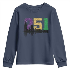 Funny Mardi Gras Mobile Alabama Youth Sweatshirt 251 Skyline Area Code Glitter Print TS11 Navy Print Your Wear