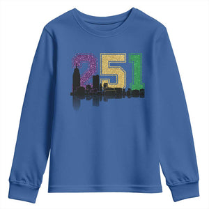 Funny Mardi Gras Mobile Alabama Youth Sweatshirt 251 Skyline Area Code Glitter Print TS11 Royal Blue Print Your Wear