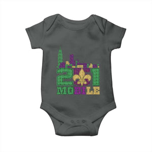 Funny Mardi Gras Mobile Alabama 251 Baby Onesie Skyline Area Code Glitter Print TS11 Dark Heather Print Your Wear