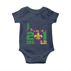 Funny Mardi Gras Mobile Alabama 251 Baby Onesie Skyline Area Code Glitter Print TS11 Navy Print Your Wear