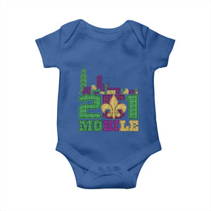 Funny Mardi Gras Mobile Alabama 251 Baby Onesie Skyline Area Code Glitter Print TS11 Royal Blue Print Your Wear