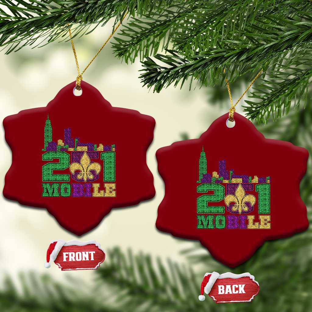Funny Mardi Gras Mobile Alabama 251 Ceramic Ornament Skyline Area Code Glitter Print TS11 Print Your Wear