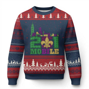 Funny Mardi Gras Mobile Alabama 251 Ugly Christmas Sweater Skyline Area Code Glitter Print TS11 Navy Red Print Your Wear