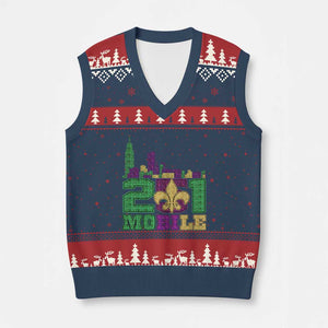 Funny Mardi Gras Mobile Alabama 251 V-Neck Knit Sweater Vest Skyline Area Code Glitter Print TS11 Navy Red Print Your Wear