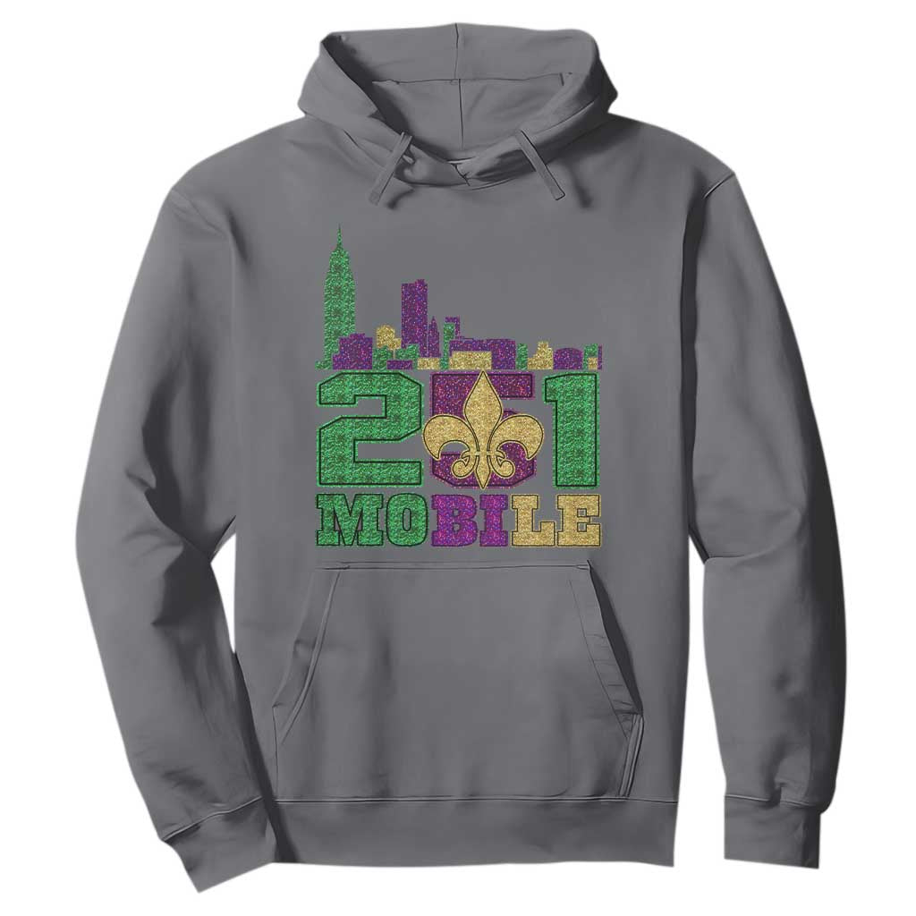 Funny Mardi Gras Mobile Alabama 251 Hoodie Skyline Area Code Glitter Print TS11 Charcoal Print Your Wear