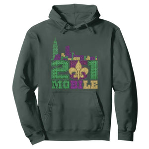 Funny Mardi Gras Mobile Alabama 251 Hoodie Skyline Area Code Glitter Print TS11 Dark Forest Green Print Your Wear
