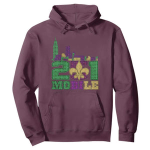 Funny Mardi Gras Mobile Alabama 251 Hoodie Skyline Area Code Glitter Print TS11 Maroon Print Your Wear