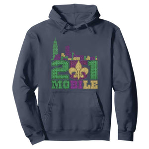 Funny Mardi Gras Mobile Alabama 251 Hoodie Skyline Area Code Glitter Print TS11 Navy Print Your Wear