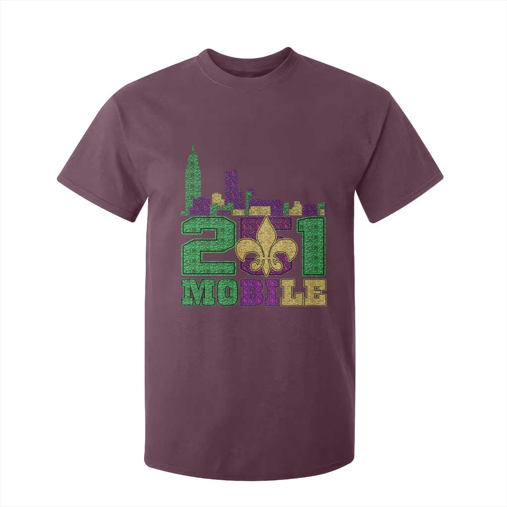 Funny Mardi Gras Mobile Alabama 251 T Shirt For Kid Skyline Area Code Glitter Print TS11 Maroon Print Your Wear