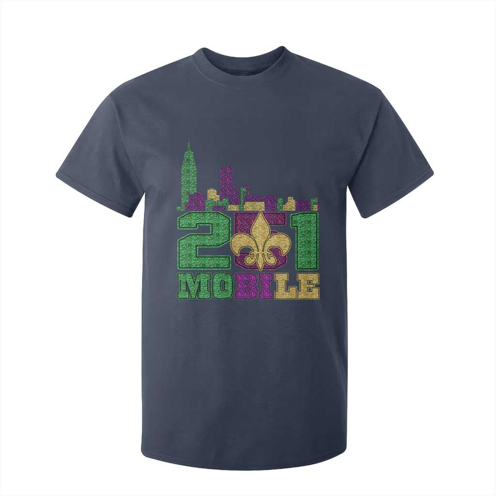 Funny Mardi Gras Mobile Alabama 251 T Shirt For Kid Skyline Area Code Glitter Print TS11 Navy Print Your Wear