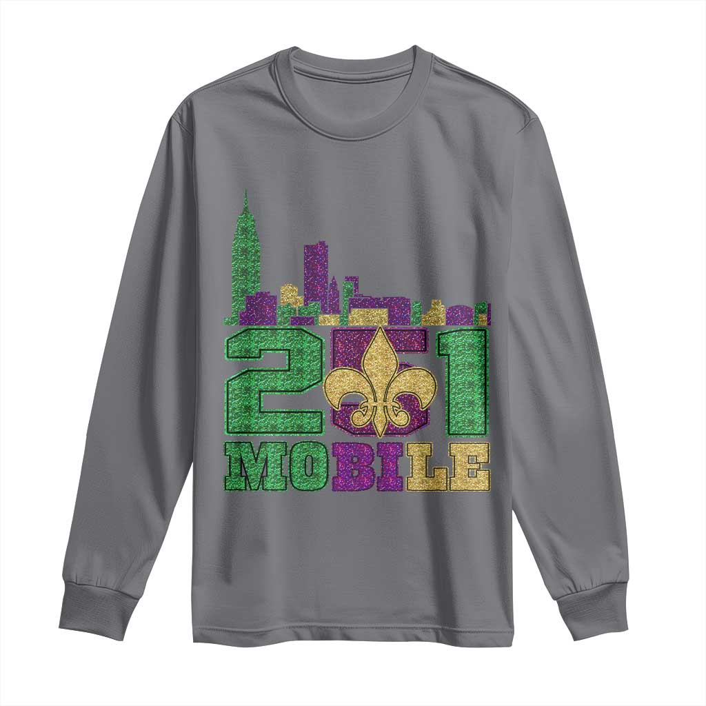 Funny Mardi Gras Mobile Alabama 251 Long Sleeve Shirt Skyline Area Code Glitter Print TS11 Charcoal Print Your Wear