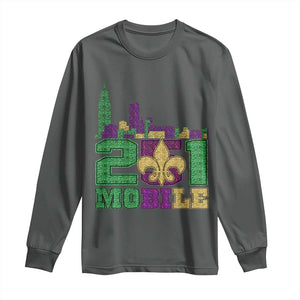 Funny Mardi Gras Mobile Alabama 251 Long Sleeve Shirt Skyline Area Code Glitter Print TS11 Dark Heather Print Your Wear
