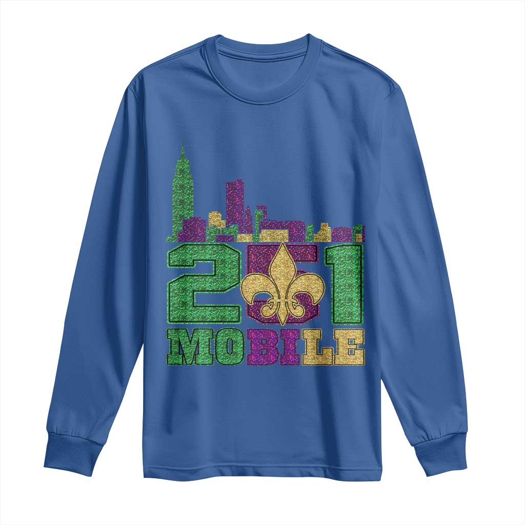 Funny Mardi Gras Mobile Alabama 251 Long Sleeve Shirt Skyline Area Code Glitter Print TS11 Royal Blue Print Your Wear