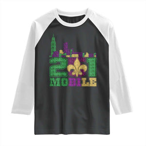 Funny Mardi Gras Mobile Alabama 251 Raglan Shirt Skyline Area Code Glitter Print TS11 Black White Print Your Wear