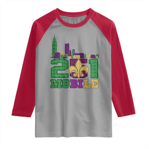 Funny Mardi Gras Mobile Alabama 251 Raglan Shirt Skyline Area Code Glitter Print TS11 Sport Gray Red Print Your Wear