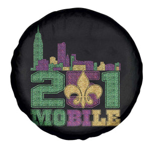 Funny Mardi Gras Mobile Alabama 251 Spare Tire Cover Skyline Area Code Glitter Print TS11 Print Your Wear